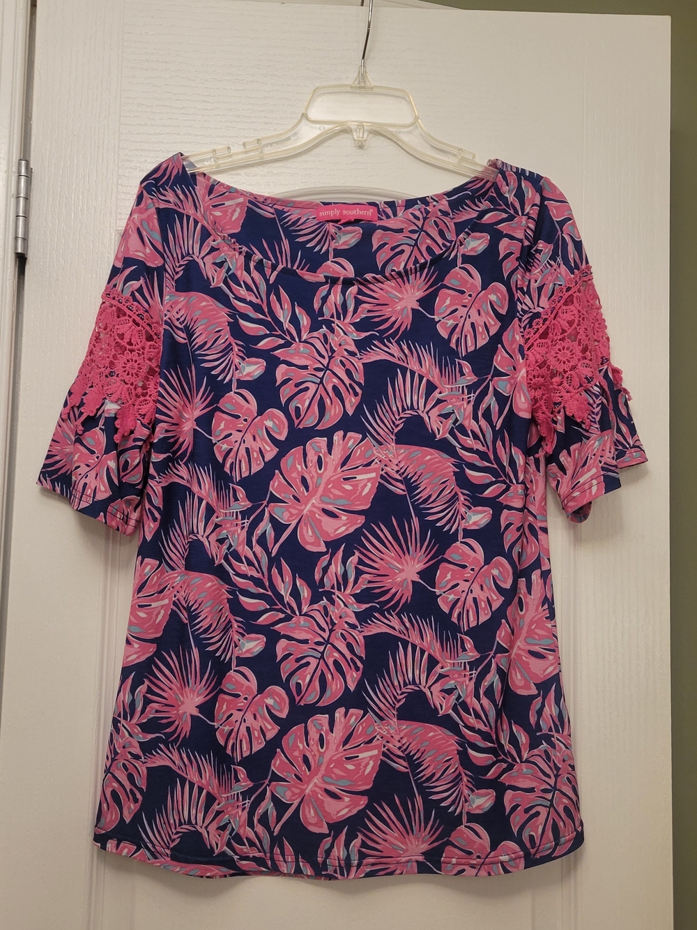 Simply Southern Pink And Blue Print Women's Top